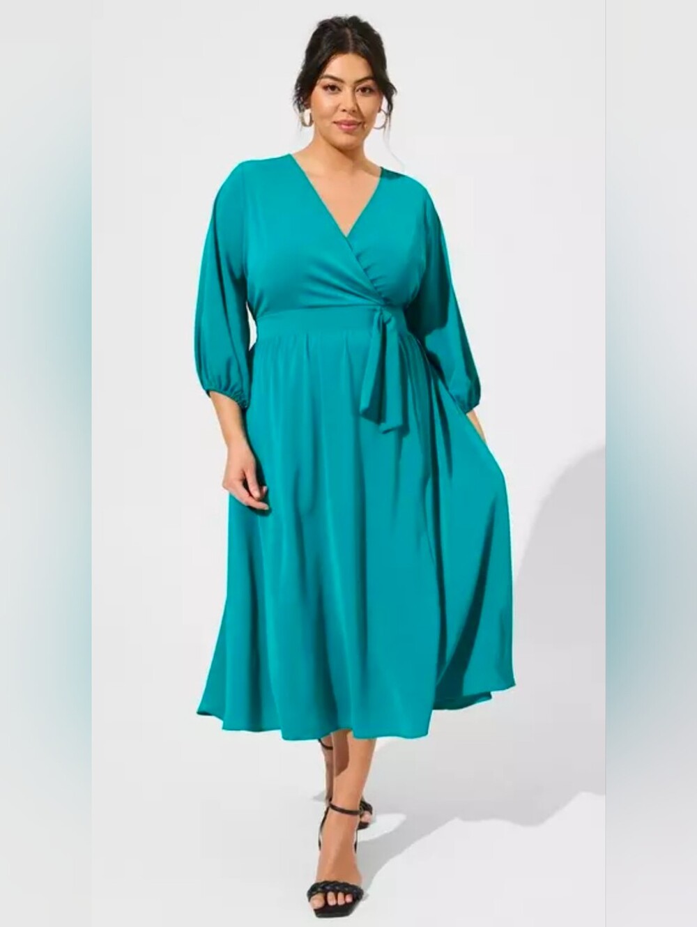 Torrid Tea Length Studio Crepe de Chine Surplice Dress